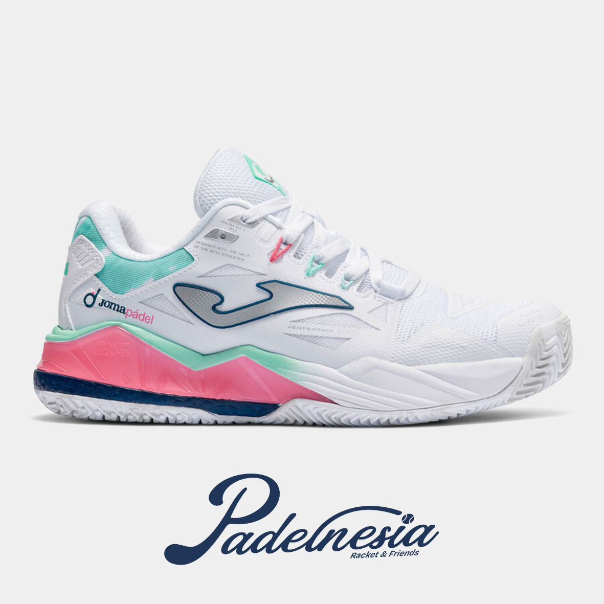 Joma Padel Shoes Spin Lady White Pink - Sepatu Padel